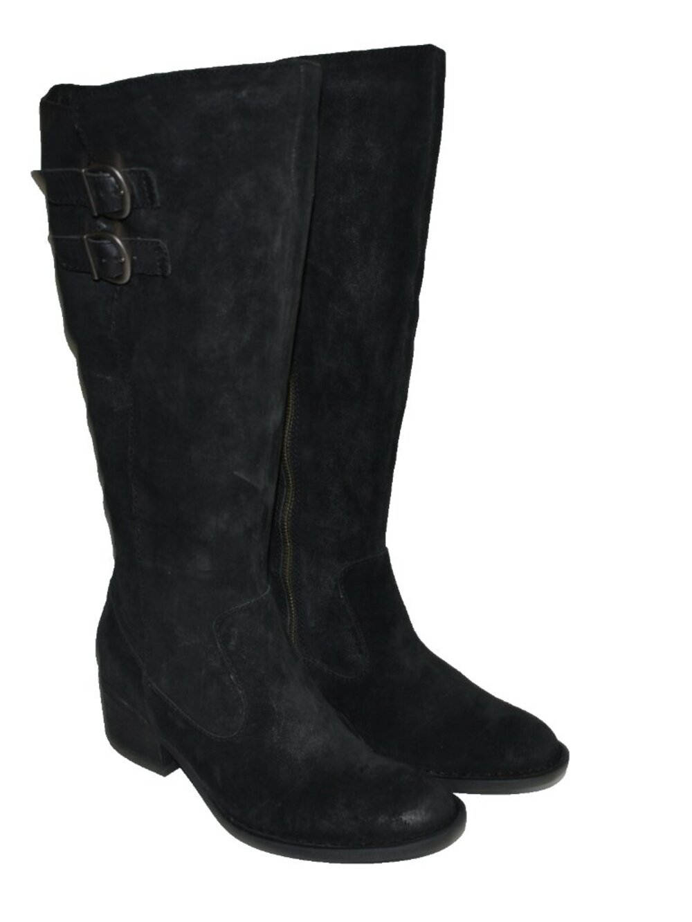 New Born Basil Knee High Boot Wide Calf Black Suede Burnished 8 M F56800